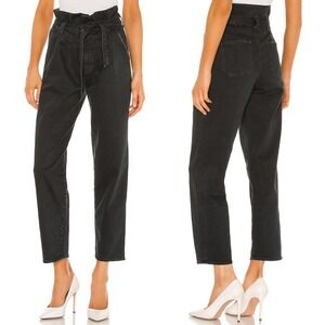 Mother Superior Jeans The Greaser Paperboy Pleat Black Denim Womens Size 25 Belt